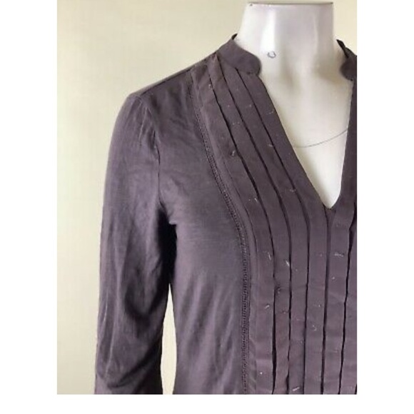 Anthropologie Sz S Pleated Popover Blouse Brown Rayon Spandex Long Sleeve - Picture 2 of 6